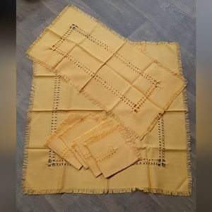 Vintage Golden Orange Woven Fabric Napkins & Tablecloths Ukranian Tableware